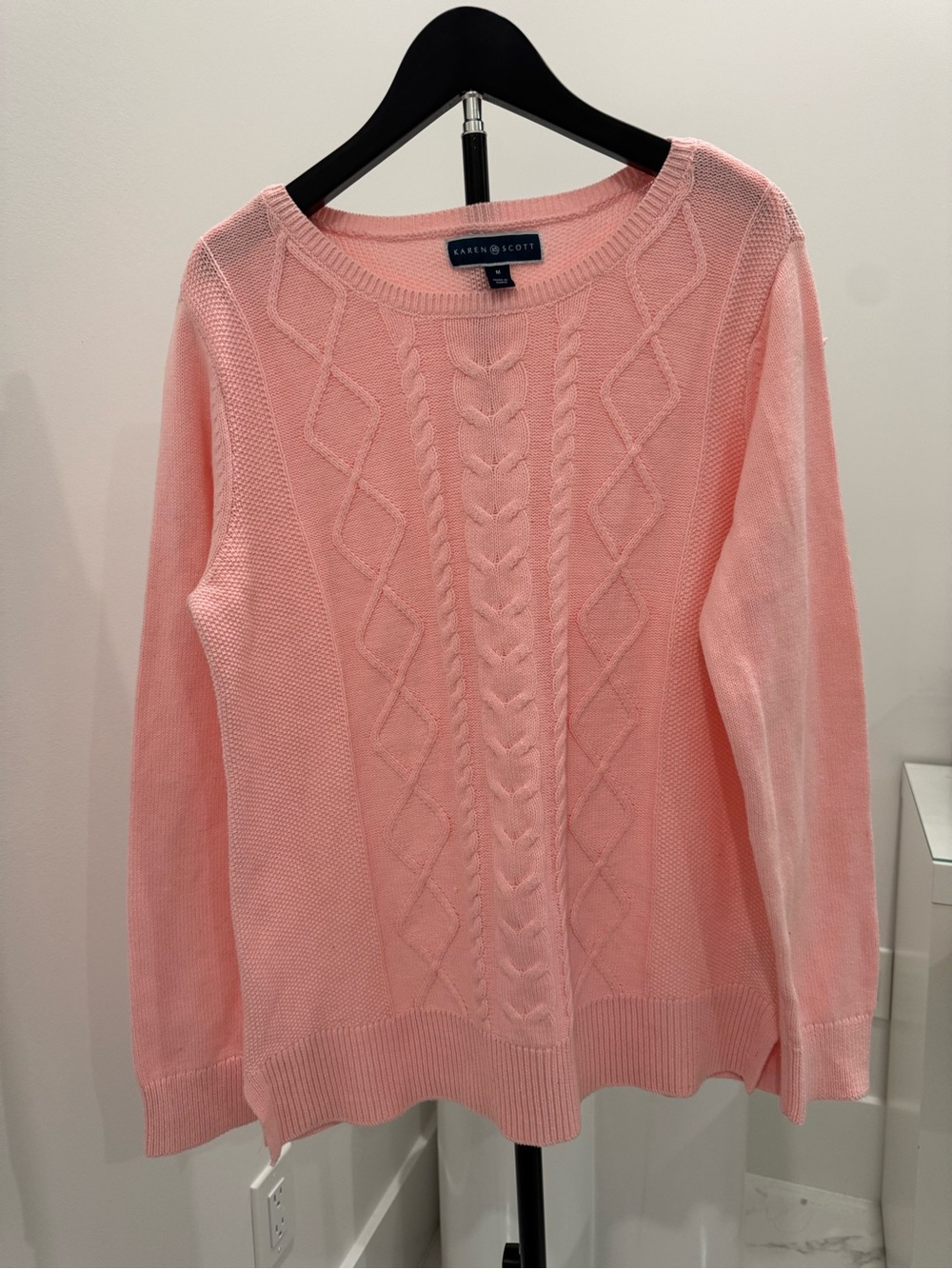 Karen Scott Light Pink Cable Crewneck Sweater